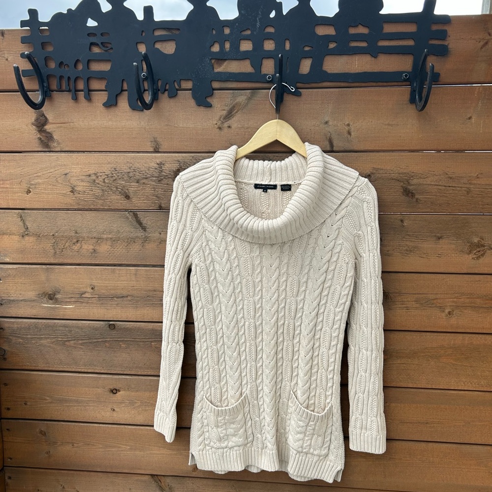 244.JEANNE PIERRE Women’s Beige Cable Knit Cowl Neck Sweater